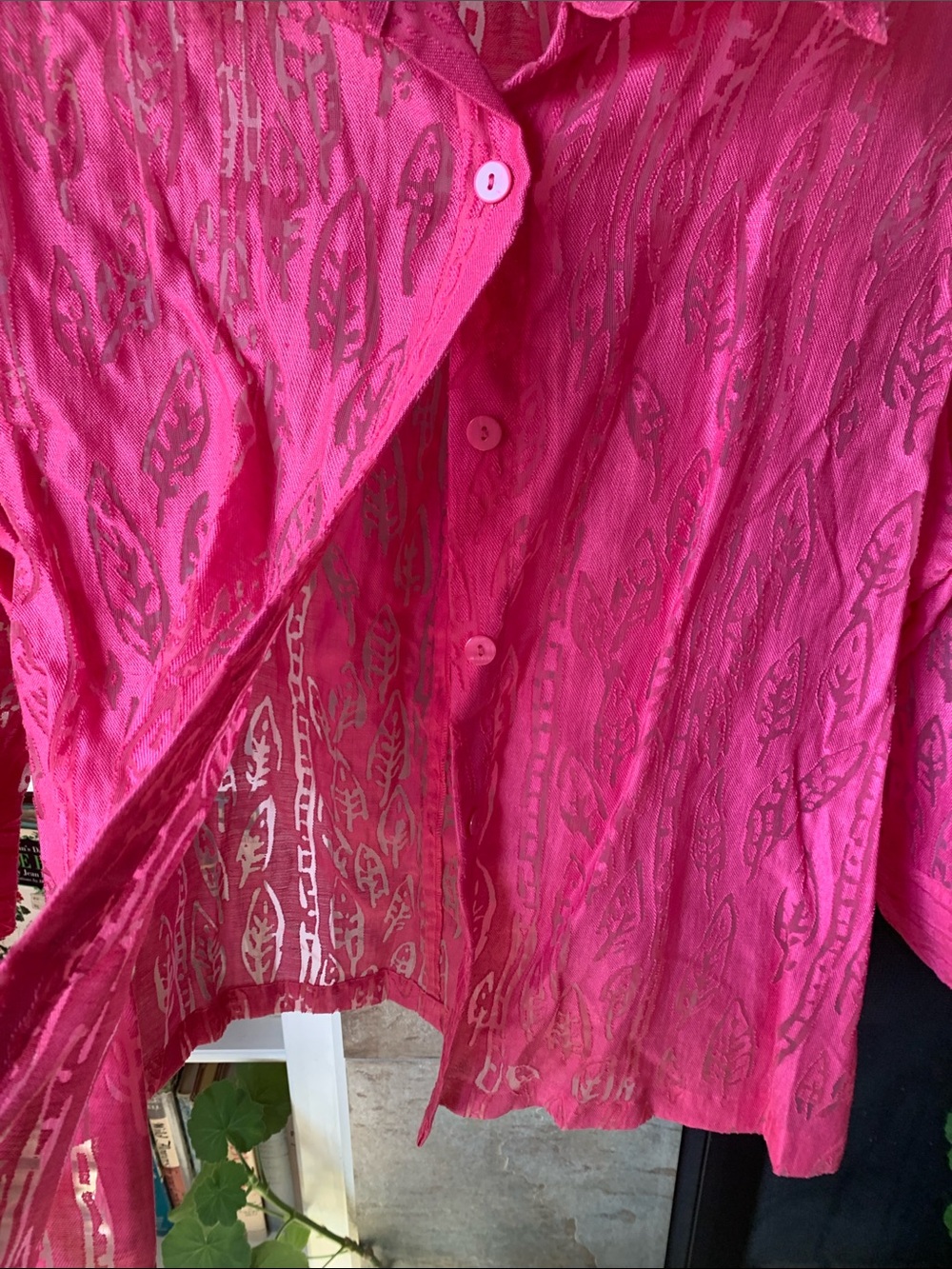 Mirasol Linen Rayon Hot Pink Sheer Button-Down Blouse - Picture 5 of 9